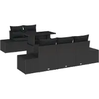 vidaXL Trädgårdsoffset 6 pcs Svart konstrotting & Pulverlackerat stål