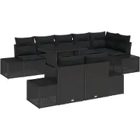 vidaXL Trädgårdsoffset med lagring 9 pcs Svart Poly rattan
