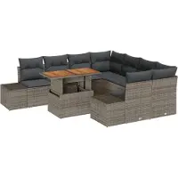 vidaXL Trädgårdsmöbelset med kudde 9 pcs Grå och Brun