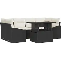 vidaXL Trädgårdsoffset med lagring 7 pcs Svart Poly rattan
