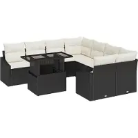 vidaXL Trädgårdsoffset med kudde med lagring 9 pcs Svart konstrotting