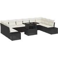 vidaXL Trädgårdsoffset med lagring 11 pcs Svart Poly rattan