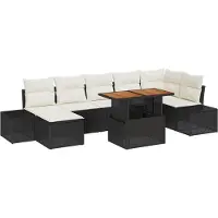 vidaXL Trädgårdsoffset med kudde 8 pcs Svart och kräm