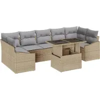 vidaXL Trädgårdsoffset med lagring 8 pcs Beige Poly rattan