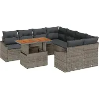 vidaXL Trädgårdsmöbelset med kudde 9 pcs Grå och Brun