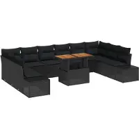 vidaXL Trädgårdsoffset med lagring 11 pcs Svart Poly rattan