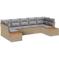 vidaXL Trädgårdsoffset med kudde 7 pcs Beige konstrotting