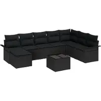 vidaXL Trädgårdsoffset med kudde 9 pcs Svart konstrotting