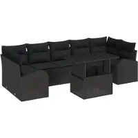 vidaXL Trädgårdsoffset med kudde 8 pcs Svart Poly rattan