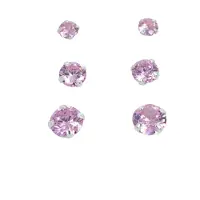 Silver Bar smyckeset med tre par zirkonia örhängen pink 8739