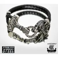 Northern Viking Jewelry Thors Hammer Wolf armband NVJRA013