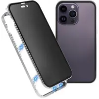 Mtp Products iPhone 16 Pro Max Magnetiskt Skal med Härdat Glas - Privacy - Silver