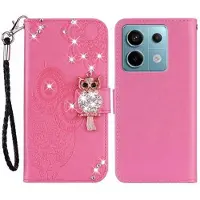Mtp Products Xiaomi Redmi Note 13 Pro/Poco X6 Plånboksfodral med uggla och strass - Varmrosa