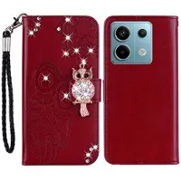 Mtp Products Xiaomi Redmi Note 13 Pro/Poco X6 Plånboksfodral med uggla och strass - Röd