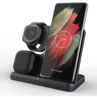 Mtp Products GY-Q10B 3-i-1 snabbladdare Trådlös laddningsstation för Qi-standardtelefoner / Samsung Galaxy Watch / hörlurar - Svart
