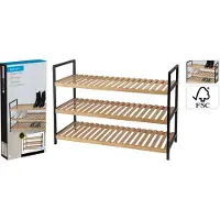 H&S Skohylla i bambu med metallben 3 plan 70x30x48,5cm / Skoställ / Skoförvaring