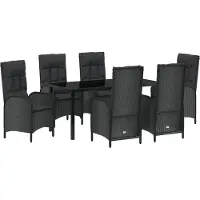vidaXL Trädgårdsmöbelset med kudde 7 pcs Svart Poly rattan