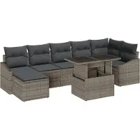 vidaXL Trädgårdsoffset 8 pcs Grå Poly Rattan och Pulverlackerad Stål
