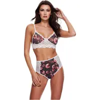 Baci - Blommigt spets-bh-set med hög midja