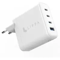 Lippa 100W PD & QC GaN väggladdare - 3x USB-C, USB-A - Vit