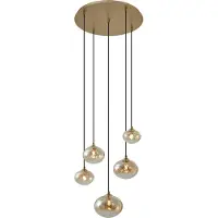 QAZQA Art Deco Pendellampa Guld med Bärnstensfärgat Glas - Jia