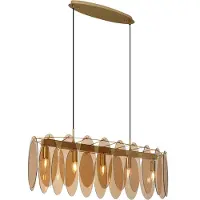 QAZQA Art Deco Pendellampa Guld med Bärnstensfärgat Glas Oval 5-Ljus - Mochan