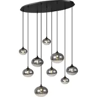 QAZQA Modern pendellampa svart med rökglas 9-ljus - Jia
