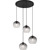 QAZQA Art Deco Pendellampa Svart med Rökglas Rund 4-ljus - Bao