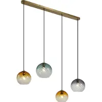 QAZQA Bronsfärgad pendellampa med rökfärgat, bärnstensfärgat och grönt glas rektangulär 4-ljus - Bao