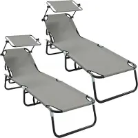 vidaXL Hopfällbar solstol 2 pcs Grå 190 x 57 x 81 cm oxford