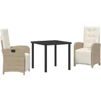 vidaXL Trädgårdsmöbelset med kudde 3 pcs Beige konstrotting