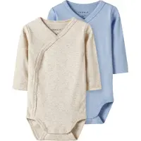 Name it Omlott Bodies l/ä - Noos - NbnBody - 2-pack - Blå/Beige - - 68 - Body L/Ä