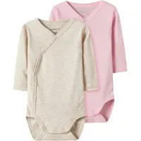 Name it Omlott Bodies l/ä - Noos - NbnBody - 2-pack - Rosa/Beige - - 68 - Body L/Ä