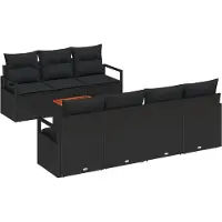 vidaXL Trädgårdsoffset med kudde 8 pcs Svart konstrotting
