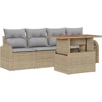 vidaXL Trädgårdsoffset med lagring 5 pcs Beige Poly rattan