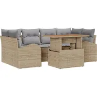 vidaXL Trädgårdsoffset med lagring 7 pcs Beige Poly rattan