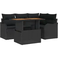 vidaXL Trädgårdsoffset med lagring 5 pcs Svart Poly rattan