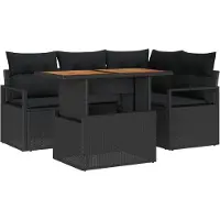 vidaXL Trädgårdsoffset med lagring 5 pcs Svart Poly rattan