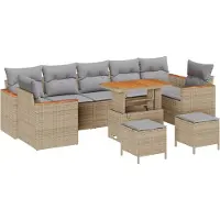vidaXL Trädgårdsoffset med kudde 10 pcs Beige Poly rattan