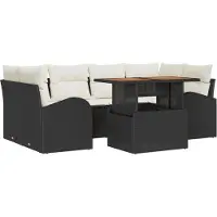 vidaXL Trädgårdsoffset med lagring 7 pcs Svart Poly rattan