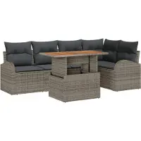 vidaXL Trädgårdsoffset med lagring 6 pcs Grå Poly rattan