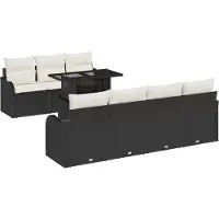 vidaXL Trädgårdsoffset med kudde med lagring 8 pcs Svart Poly Rattan