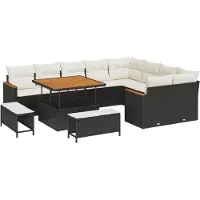 vidaXL Trädgårdsoffset med kudde med lagring 12 pcs Svart Poly Rattan