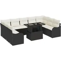 vidaXL Trädgårdsoffset med kudde med kudde 10 pcs Svart Poly Rattan