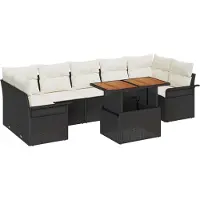 vidaXL Trädgårdsoffset med lagring 8 pcs Svart Poly rattan