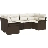 vidaXL Trädgårdsoffset med lagring 6 pcs Brun Poly rattan