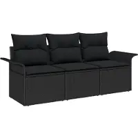 vidaXL Trädgårdsoffset med kudde med lagring 3 pcs Svart Poly rattan