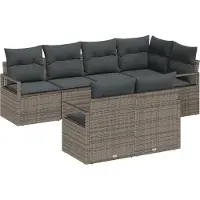 vidaXL Trädgårdsoffset 7 pcs Grå Poly Rattan och Pulverlackerad Stål