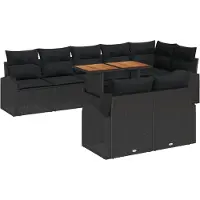 vidaXL Trädgårdsoffset med lagring 9 pcs Svart Poly rattan