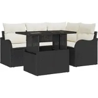 vidaXL Trädgårdsoffset med kudde med kudde 5 pcs Svart Poly Rattan